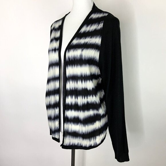 Mystree Open Cardigan Womens Size Medium Black White Tie Dye Layer - Picture 1 of 7